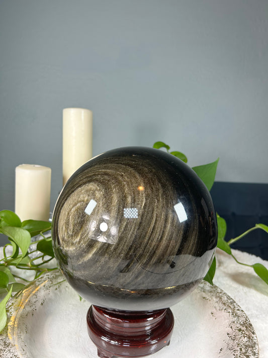 XX-large GIANT golden obsidian sphere statement piece with bullseye sheen-33.32 pounds (9  inches)