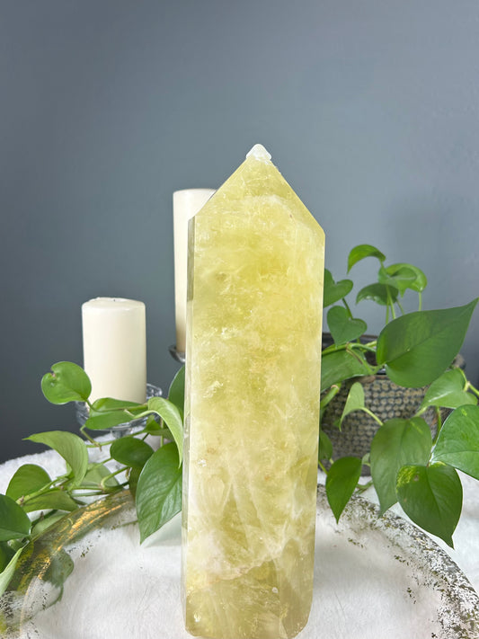 X-Large THICK/WIDE citrine / lemon quartz crystal tower point (heat treated)- 12.08 pounds (4.5in x 15in x 3in)