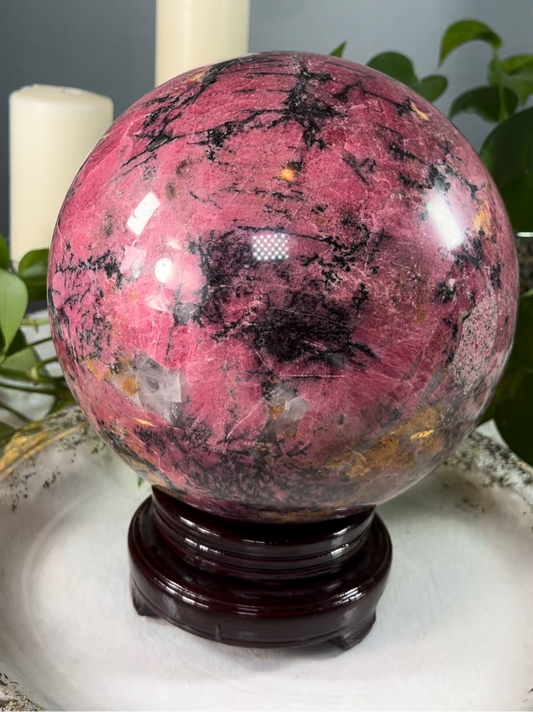 XX-large GIANT cherry rhodonite and quartz crystal sphere - 41.775 pounds (9 inches)