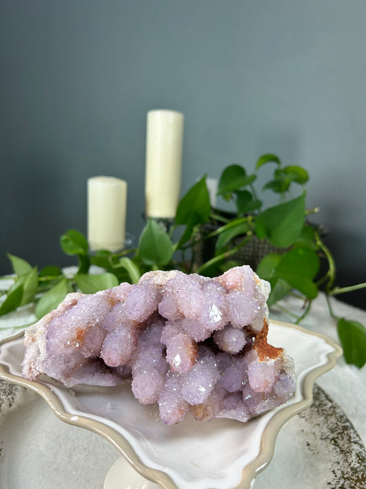 X-large RARE lavender amethyst angel aura spirit quartz/pineapple quartz/ cactus quartz/ fairy quartz statement piece - 2.290 pounds (7in x 3in x 4in)