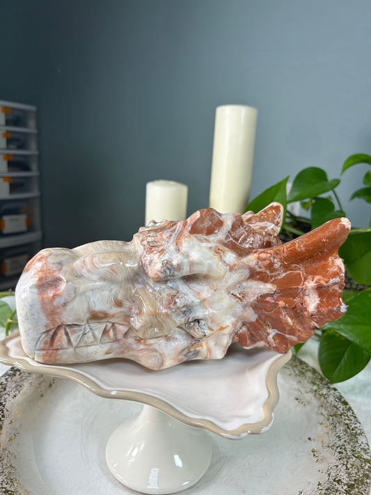X-large amber calcite dragon head - 8.605 pounds (9.5in x 6.5in x 4in)
