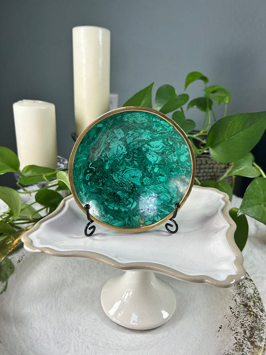 Medium 100% natural polished malachite plate show piece (not for consumption) - .55 pounds (5.25 inches)