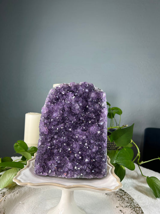 Large dark purple amethyst cluster standing free form - 9.785 pounds (6in x 8in x 4.5in)