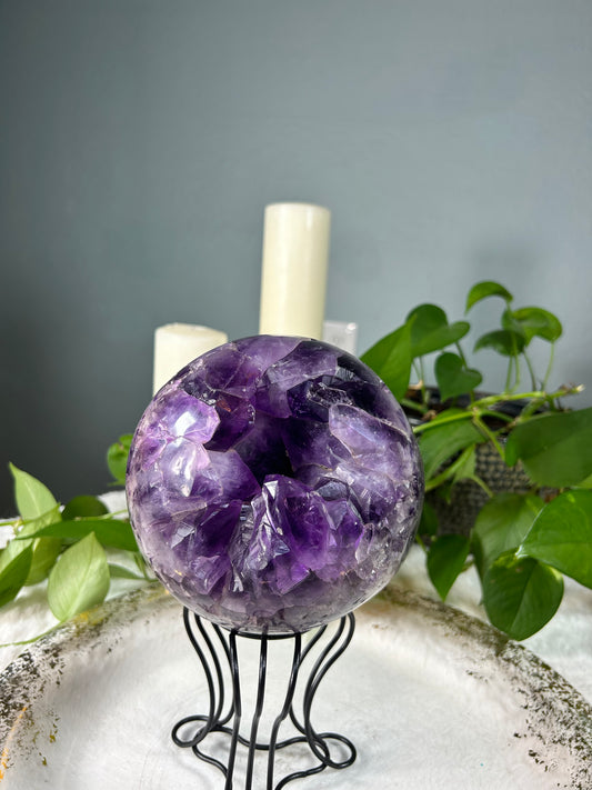 Large dark purple amethyst raw druzy sphere - 9.895 pounds (6 inches)