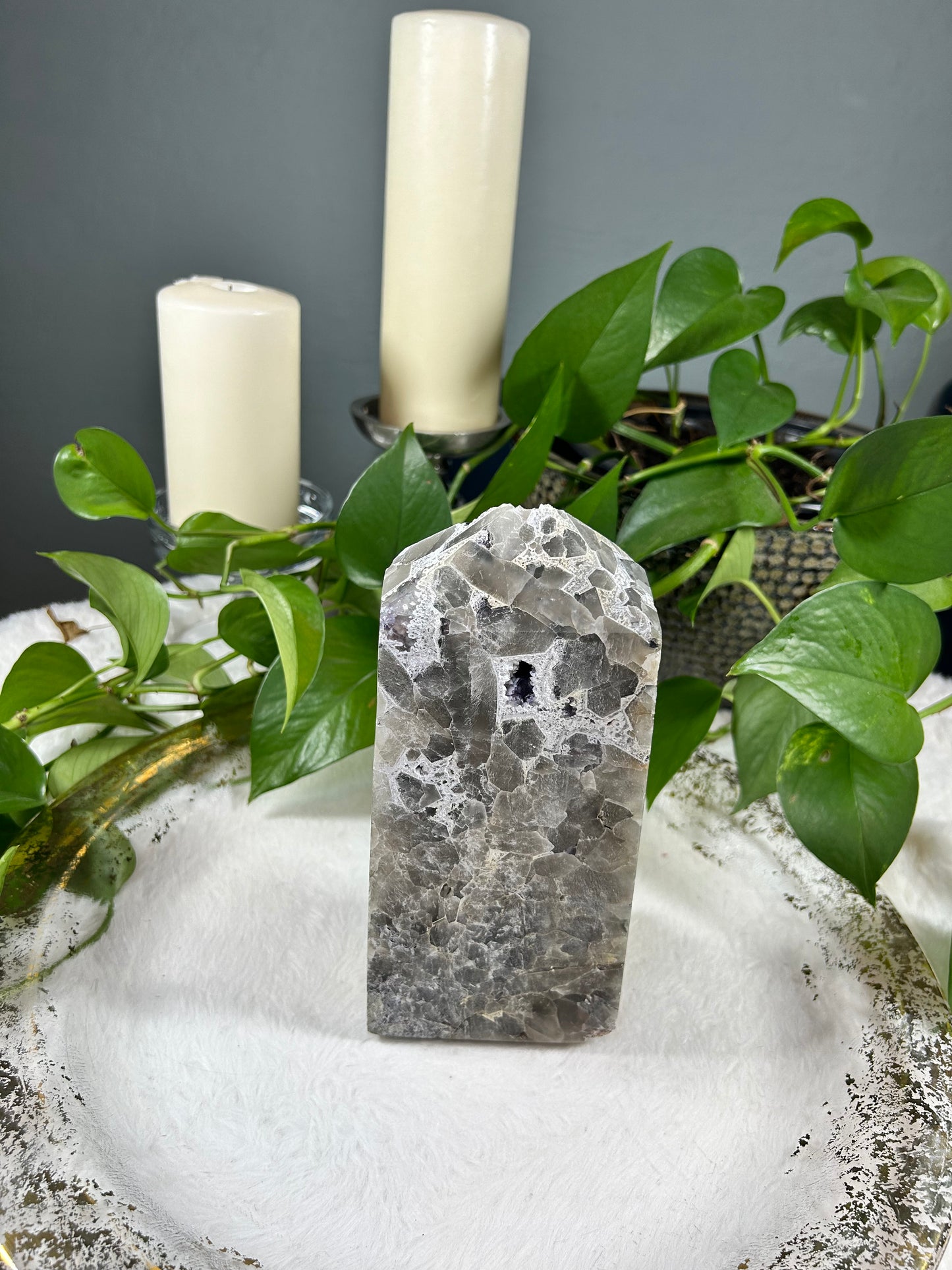 X-large blueberry fluorite tower - 5.125lbs (8.5in x 3.75in x 2.5in)