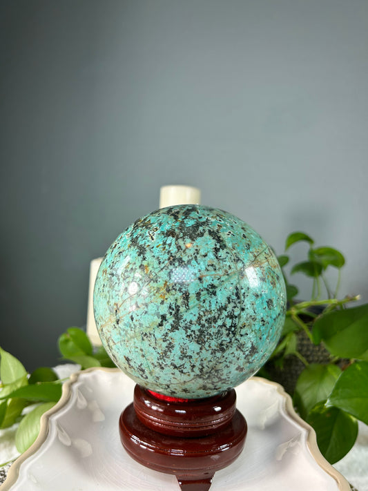 X-Large African turquoise Jasper crystal sphere - 8.09 pounds (~6inches tall)
