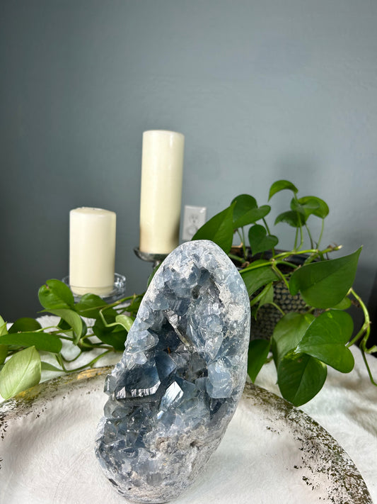Large Celestite / Celestine raw standing free form crystal- 10.215 pounds